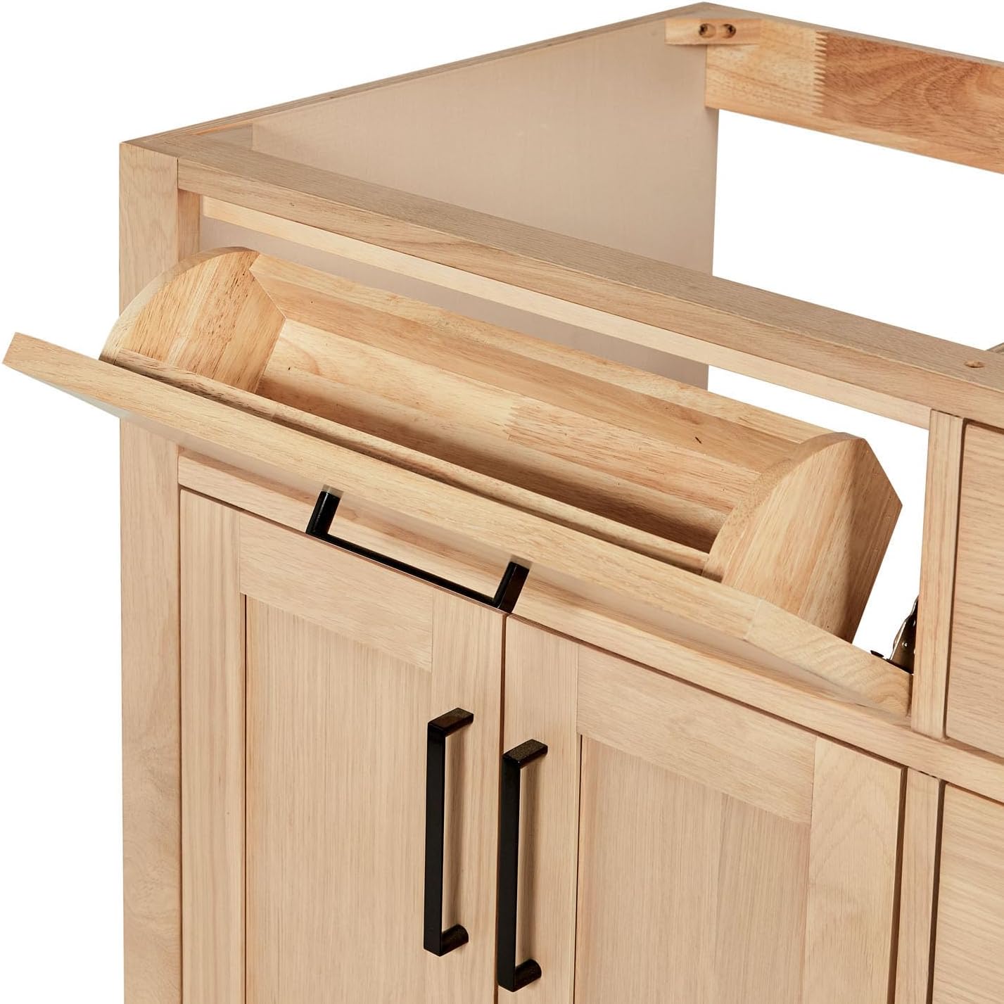 ARIEL Hepburn 36-inch Bathroom Vanity Base Cabinet,Solid Wood, 2 Soft Closing Doors, 5 Dovetail Drawers, White Oak