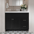 DKB Bradford 42' Black Single Bathroom Vanity with Rectangular Undermount Sink, 1.5' White Quartz Countertop, Solid Wood Frame, 2 Soft-Closing Doors, 2 Full Dovetail Drawers, Brushed Nickel