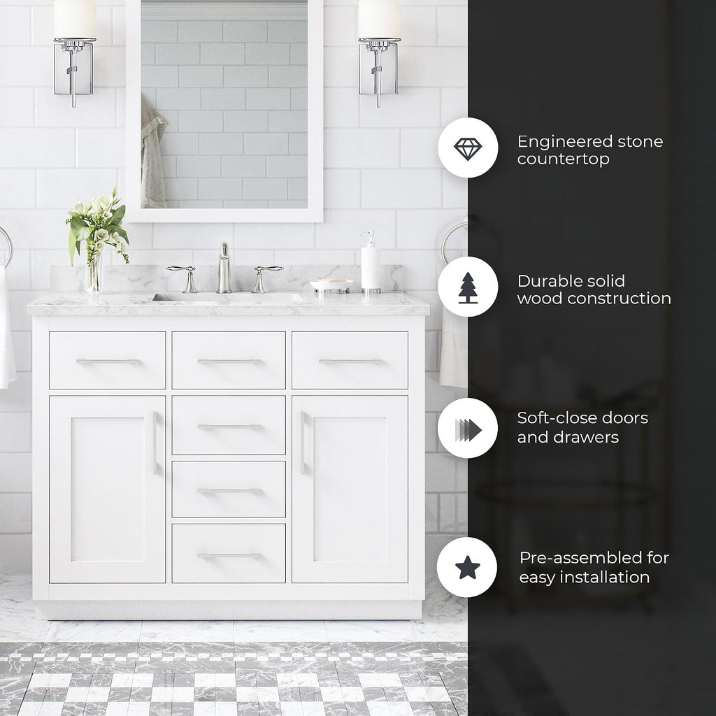 OVE Decors Athea 42' Single Undermount Sink Bathroom Vanity with Cultured Marble Countertop, Backsplash, Power Bar, in White Finish