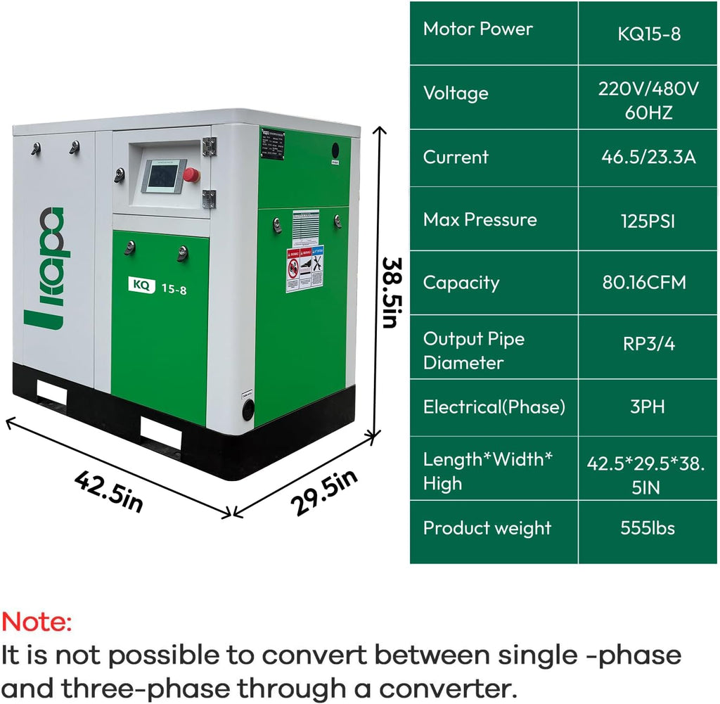 20HP Rotary Screw Air Compressor – 80 CFM, 116 PSI, 230V 3-Phase | Industrial Air Compressor System ASME UL