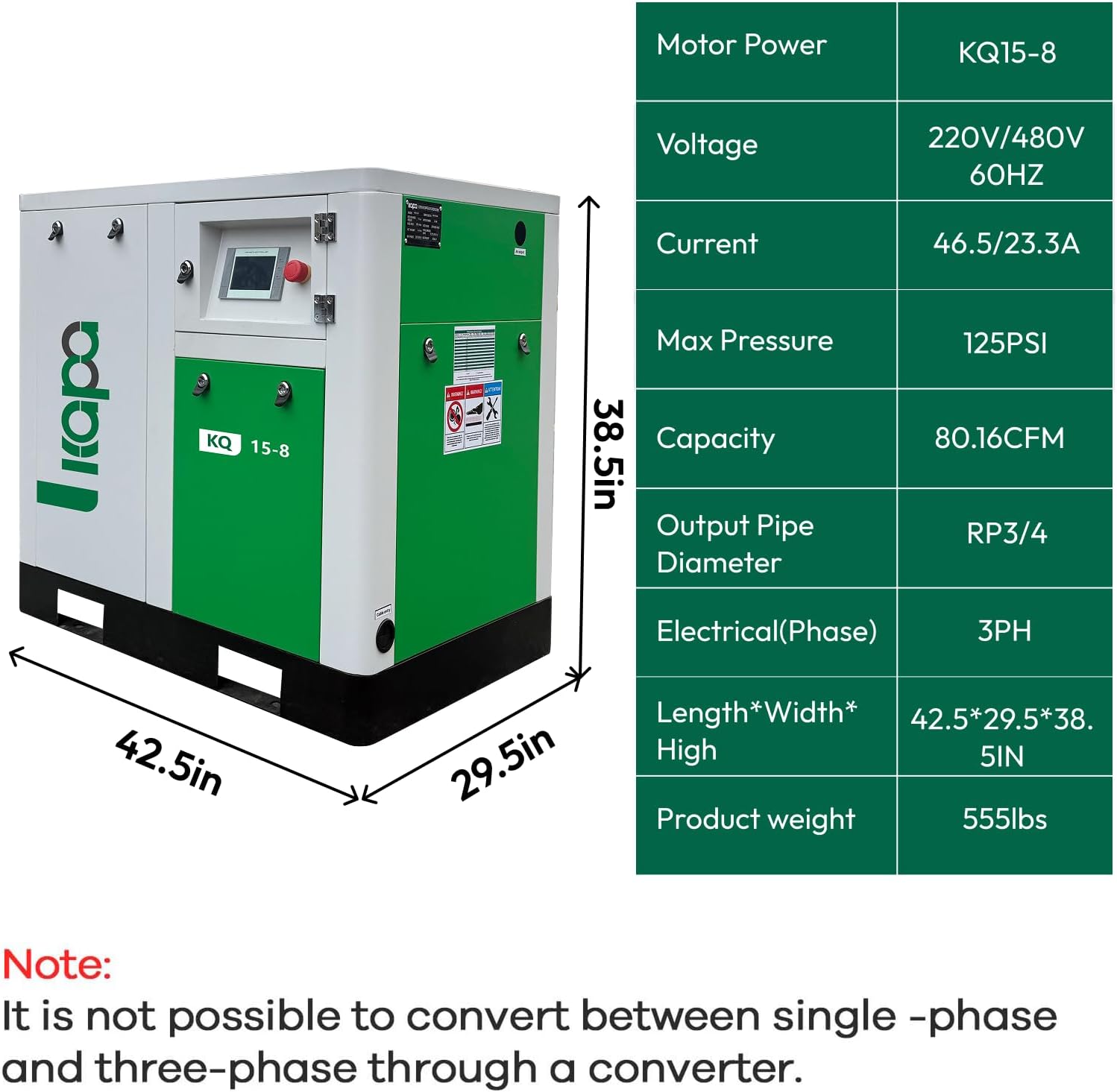 20HP Rotary Screw Air Compressor – 80 CFM, 116 PSI, 230V 3-Phase | Industrial Air Compressor System ASME UL