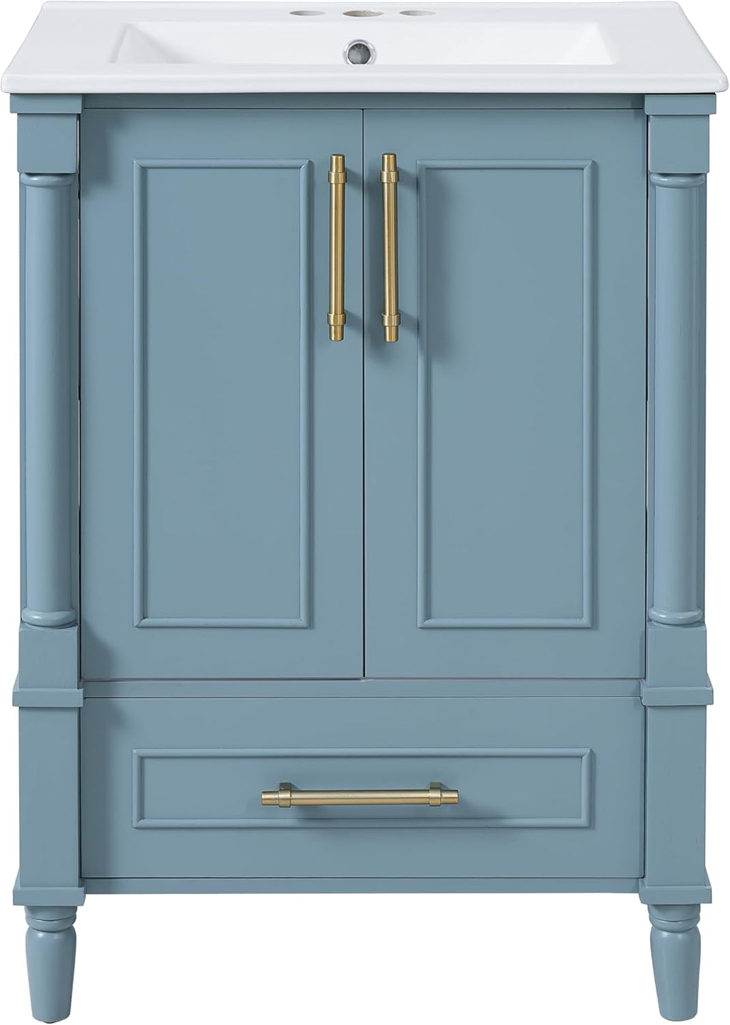 VilroCaz 24' Modern Bathroom Vanity with Ceramic Sink, Ornate Motif Design Doors & Soft-Close Hinges, Wood Bathroom Cabinet with Drawer, Ornately Carved French Cylinder Legs (Blue-4.23)