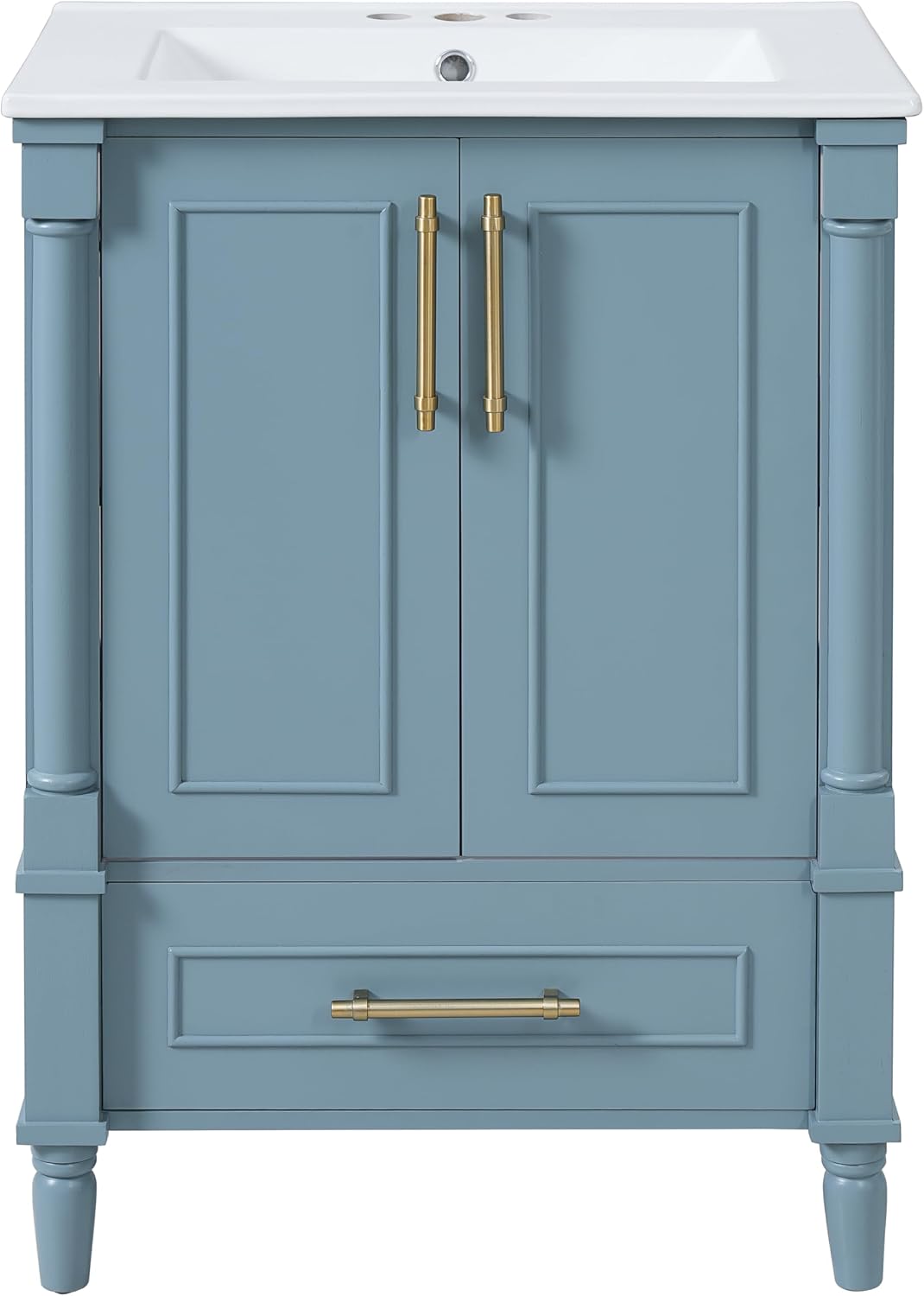 VilroCaz 24' Modern Bathroom Vanity with Ceramic Sink, Ornate Motif Design Doors & Soft-Close Hinges, Wood Bathroom Cabinet with Drawer, Ornately Carved French Cylinder Legs (Blue-4.23)