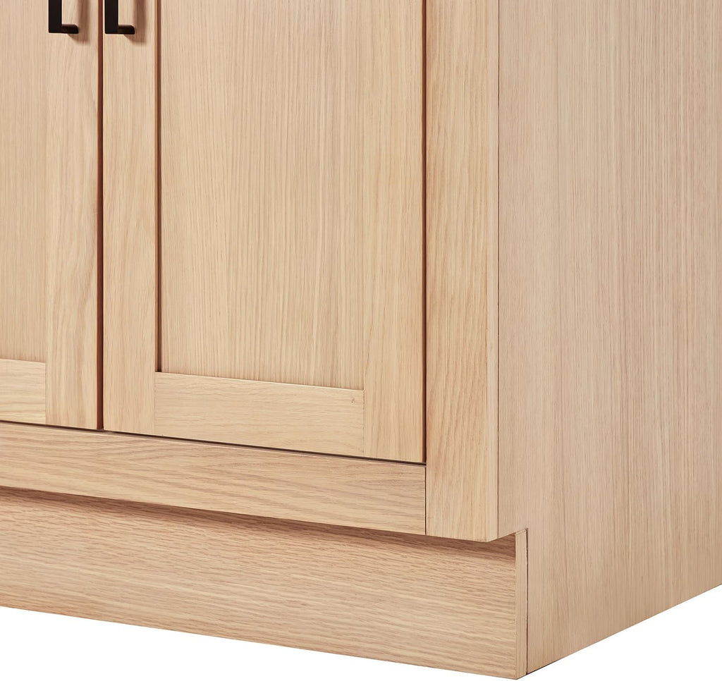 ARIEL Hepburn 72-inch Bathroom Vanity with Sink,Solid Wood, 1.5-inch Carrara White Quartz Countertop & Backsplash, Double Oval Porcelain Sink, 4 Soft Closing Doors, 6 Dovetail Drawers, White Oak