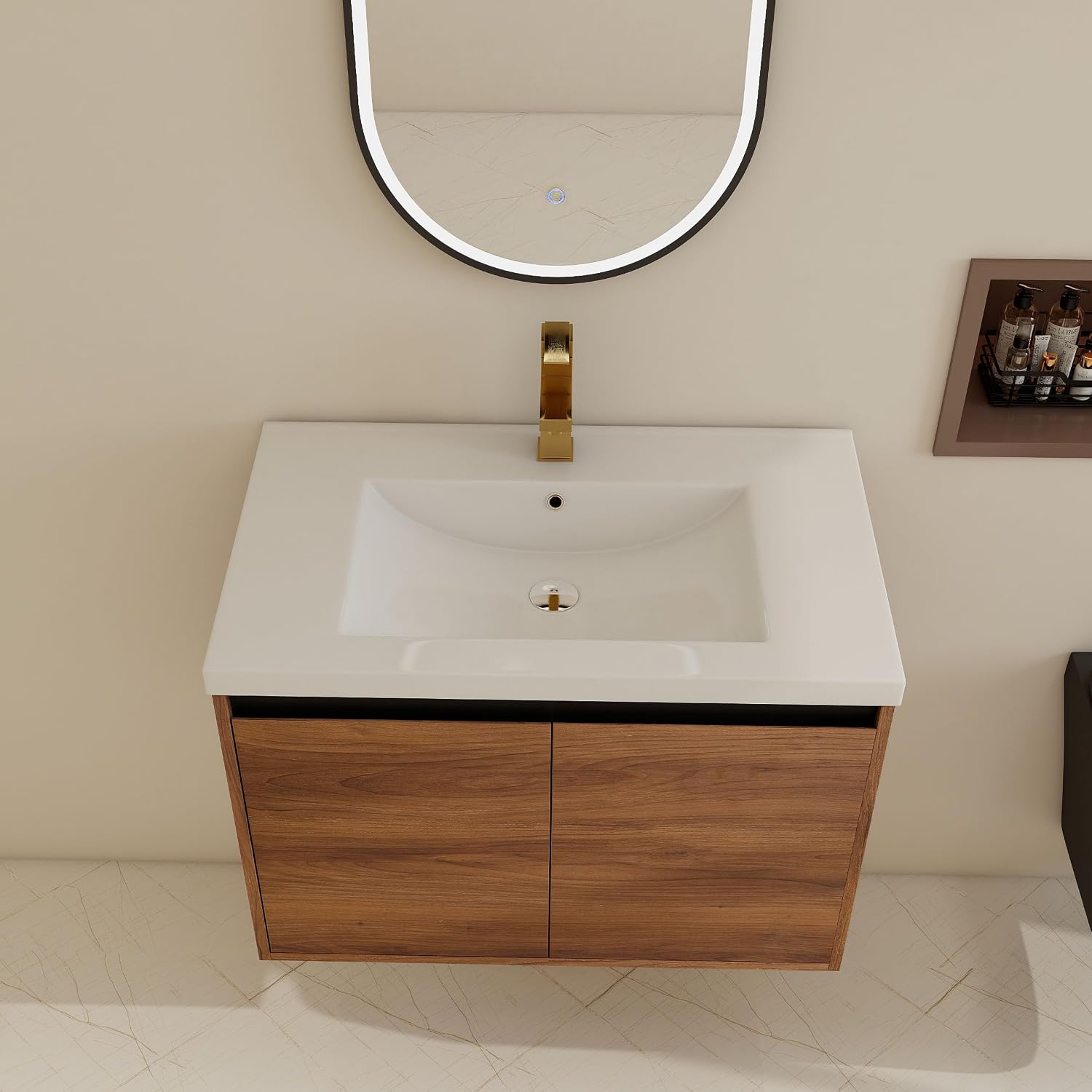 30 inch Bathroom Vanity with Sink, Wall-Mounted Floating Vanity with 2 Soft-Close Doors, Easy Assembly, Engineered Wood in Elegant Brown, Modern Style for Bathroom