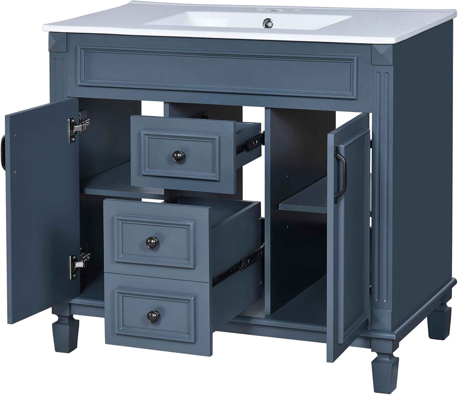 Virubi 36' 'Bathroom Vanity with Ceramic Sink, Traditional Bathroom Storage Cabinet with 2 Doors and 2 Drawers, Solid Wood Frame Bathroom Vanities