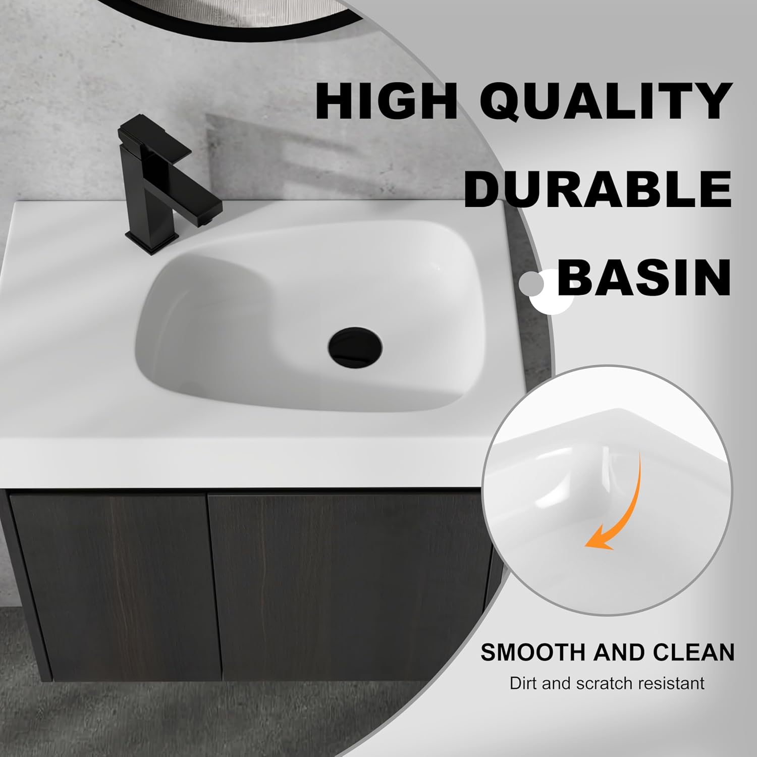 Small Bathroom Vanity with Sink, 24 Inch Bathroom Vanity with Sink, Floating Vanity Bathroom with Soft Closed Door, Integrated Sink, Engineered Wood (Black)