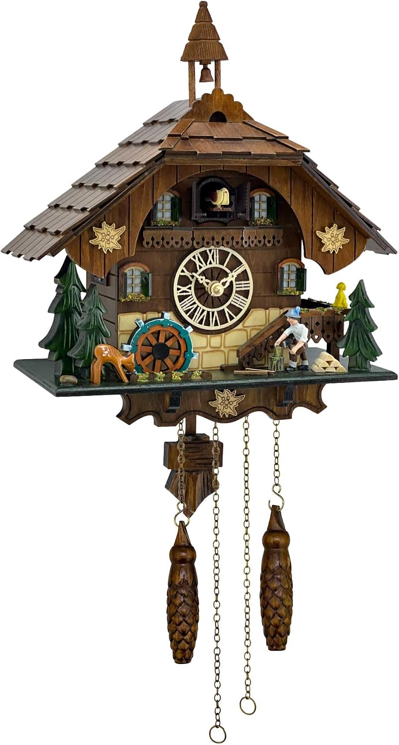 Cuckoo Clock Wall Art, Animated Scene, 12 Melodies, Volume Control, Night Mode, Germany Style Black Forest Retro Handcrafted Wooden Chalet, Traditional Rustic Home Decor, Gift for Family (12.5'x26')