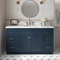 ARIEL Hamlet 60-inch Bathroom Vanity with Sink,Solid Wood, 1.5-inch Carrara White Quartz Countertop & Backsplash, Single Oval Porcelain Sink, 2 Soft Closing Doors, 4 Dovetail Drawers, Midnight Blue