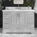 ARIEL Stafford 48-inch Bathroom Vanity with Sink,Solid Wood, 1.5-inch Italian Carrara Marble Countertop, Single Rectangular Porcelain Sink, 2 Soft Closing Doors, 9 Dovetail Drawers, Grey