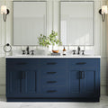 ARIEL Hepburn 72-inch Bathroom Vanity with Sink,Solid Wood, 1.5-inch Carrara White Quartz Countertop, Double Oval Porcelain Sink, 4 Soft Closing Doors, 6 Dovetail Drawers, Midnight Blue
