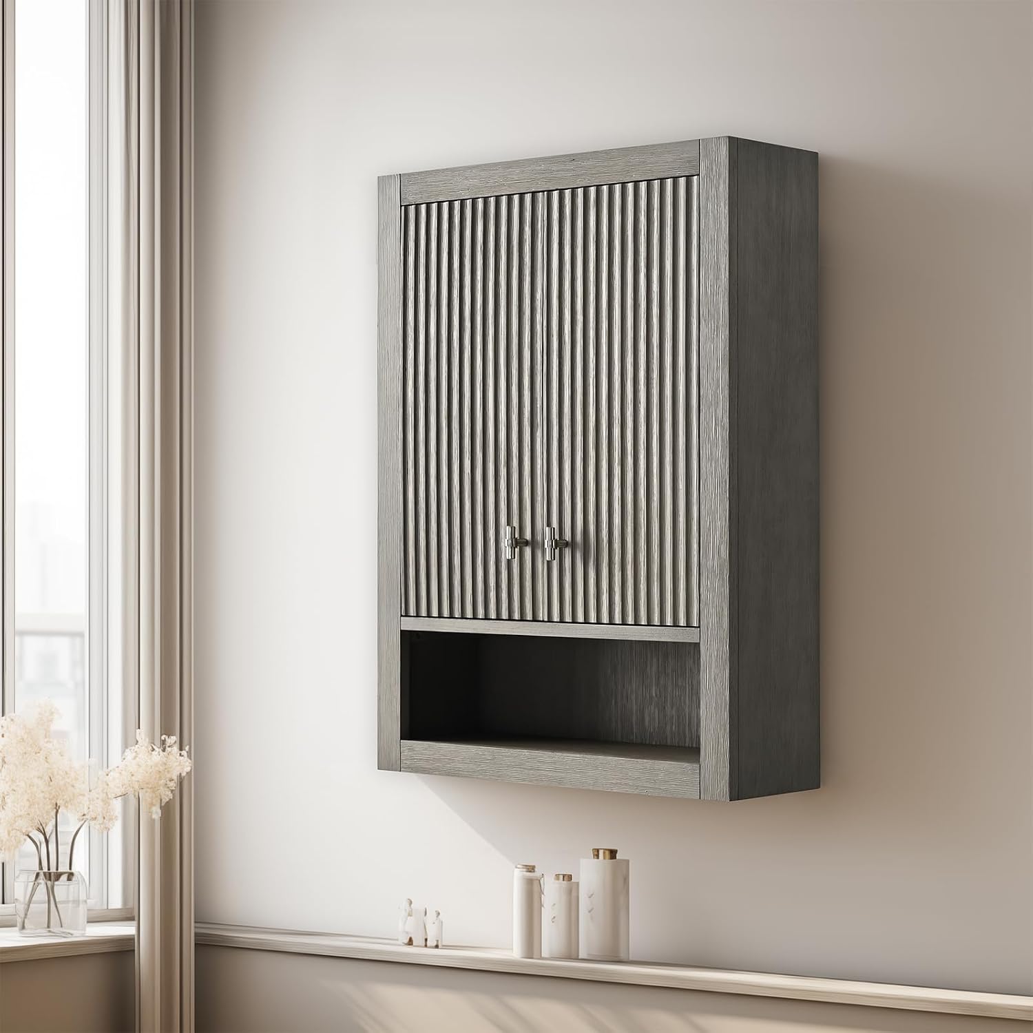 Vanity Art Vanity with Storage Cabinet & Shelves, Free-Standing Vanity with Soft-Closing Doors, Driftwood Gray, Golden Brushed Handware VA91-TC-DG-GB