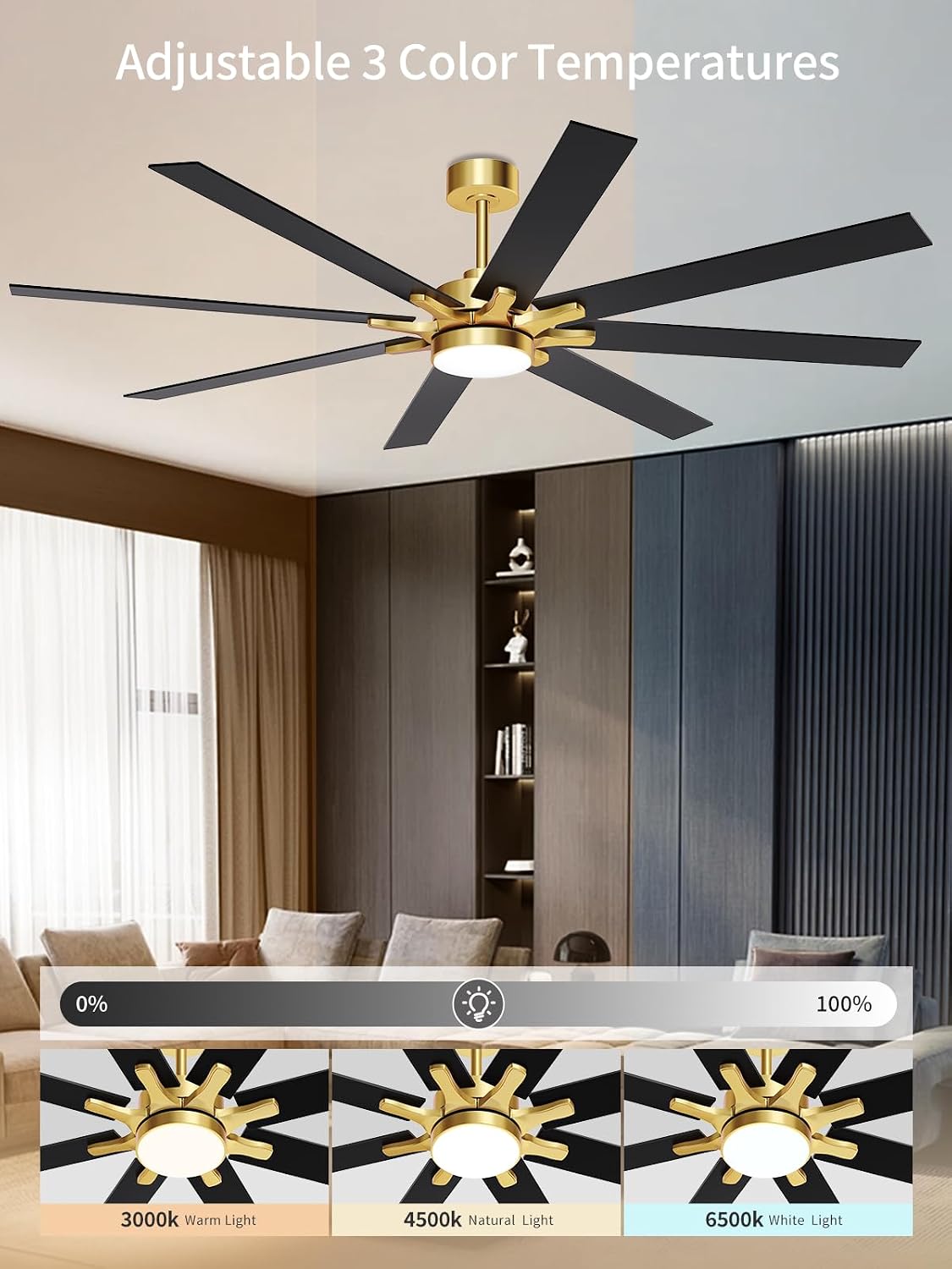 LANMEL Ceiling Fan with Light, Modern Flush Mount Low Profile with Remote Control, Reversible, 3CCT Dimmable, Quiet,LED for Bedroom, Living Room, Indoor/Outdoor Patio Use 72 Inch Gold & Black