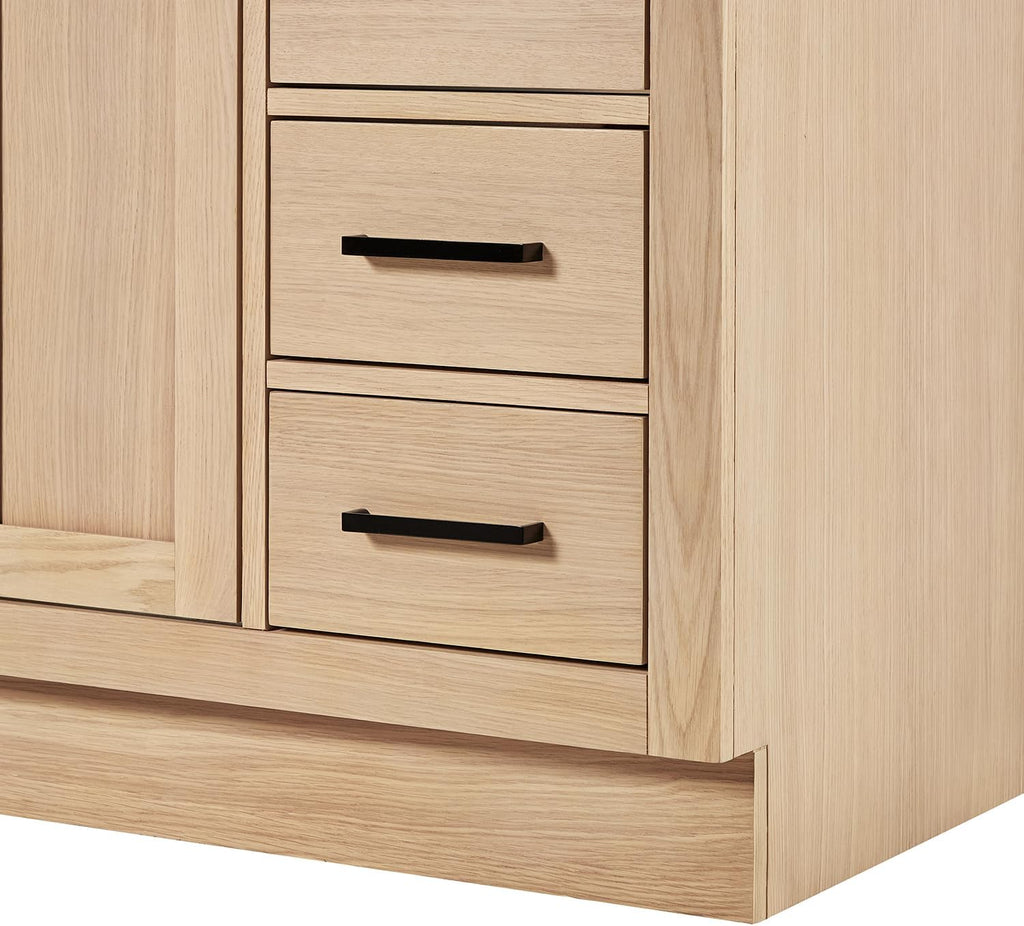 ARIEL Hepburn 60-inch Bathroom Vanity with Sink,Solid Wood, 1.5-inch Italian Carrara Marble Countertop, Single Rectangular Porcelain Sink, 2 Soft Closing Doors, 9 Dovetail Drawers, White Oak