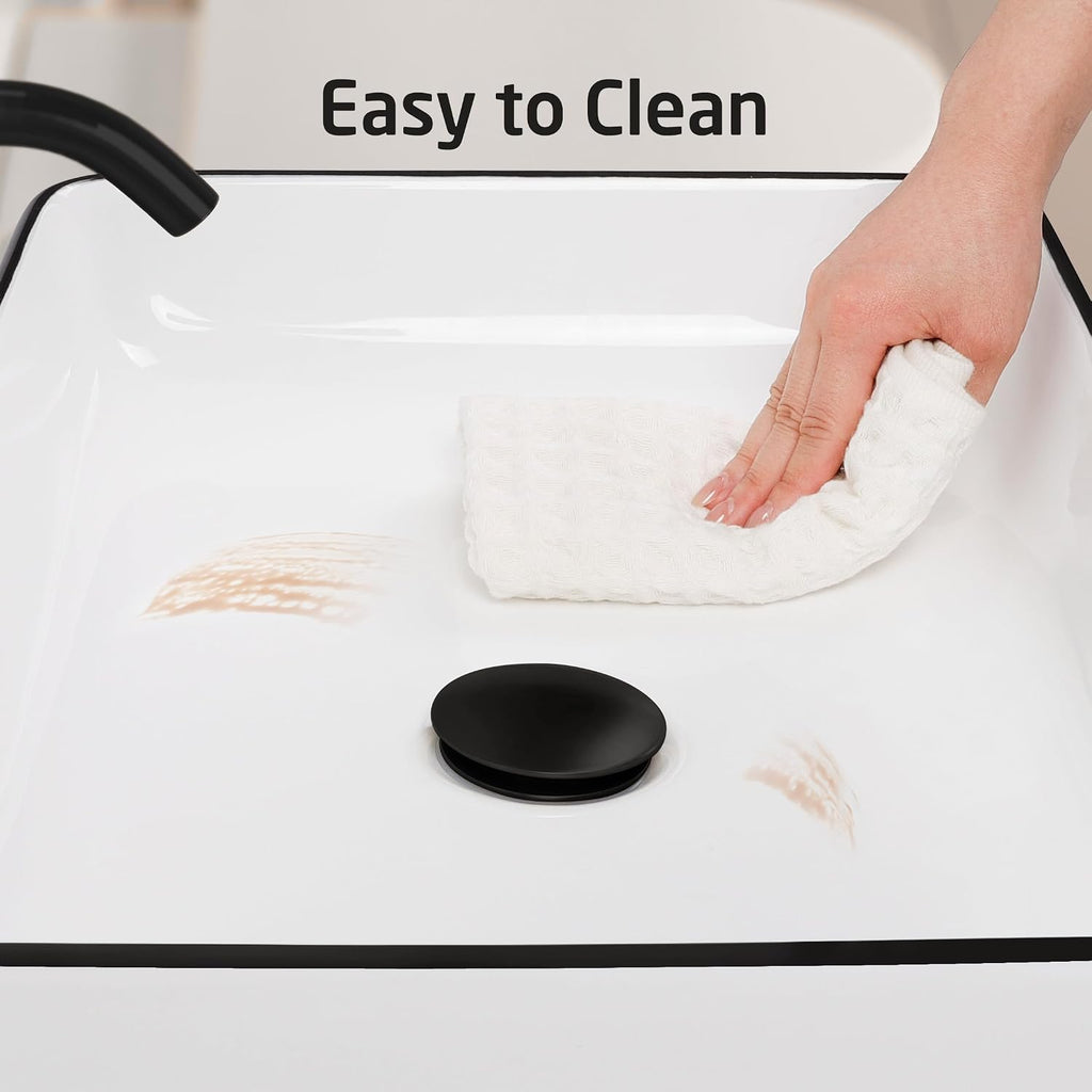 KES 20 Inch Bathroom Vessel Sink with Black Trim Above Counter Rectangular White Ceramic Countertop Sink for Cabinet Lavatory Vanity, BVS123S50-W/B