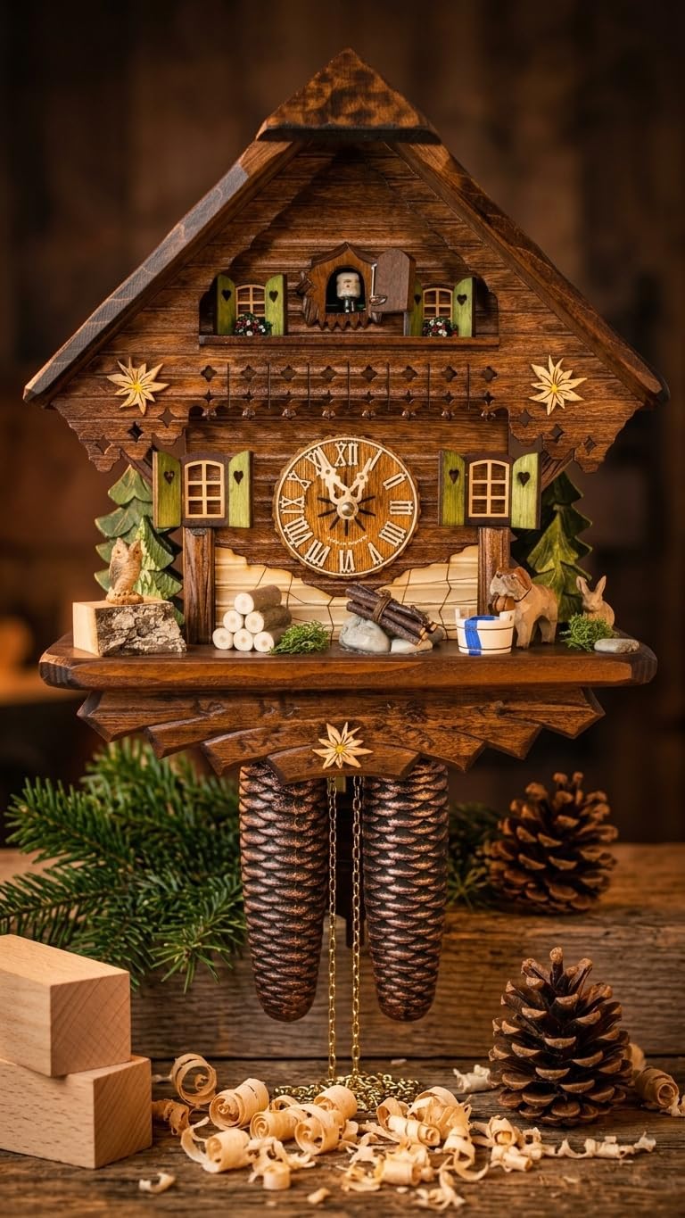 Cuckoo-Palace German Cuckoo Clock - Summer Meadow Chalet with 8-Day-Movement - 13 1/3 inches Height