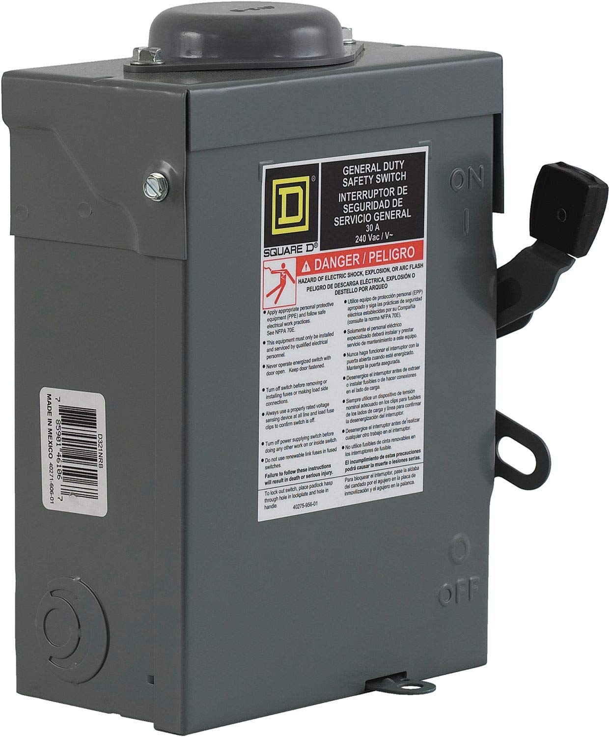 30 Amp 3-way Push Button Grey Safety Switch, 7-1/2 HP 240 VAC, IP54, NEMA Enclosure, Manual Operation, Copper Contacts, Screw Terminals