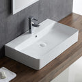 Rectangle Bathroom Vessel Sink 28' x 16.5', Eridanus Wall Mount Sink Ceramic Porcelain, Modern Above Counter Sink White Floating Lavatory Vanity Trough Art Basin with Overflow
