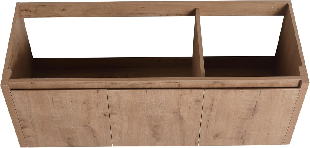 48' Floating Bathroom Vanity,48 Inch Bathroom Vanity Without Top Sink,Modern Floating Vanity Cabinet,Brown Wall Mounted Cabinet with Soft Closing Doors,Plywood(Sink Basin Not Included)