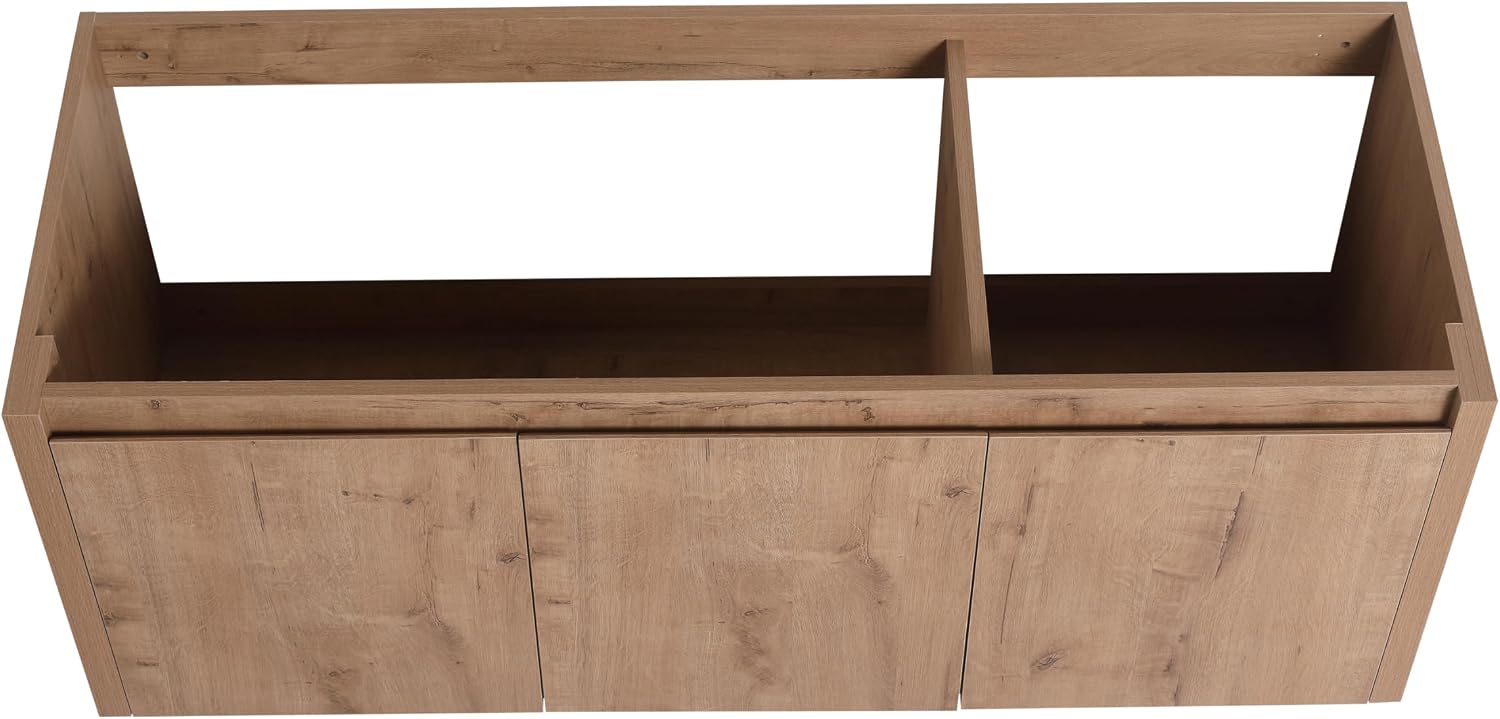 48' Floating Bathroom Vanity,48 Inch Bathroom Vanity Without Top Sink,Modern Floating Vanity Cabinet,Brown Wall Mounted Cabinet with Soft Closing Doors,Plywood(Sink Basin Not Included)