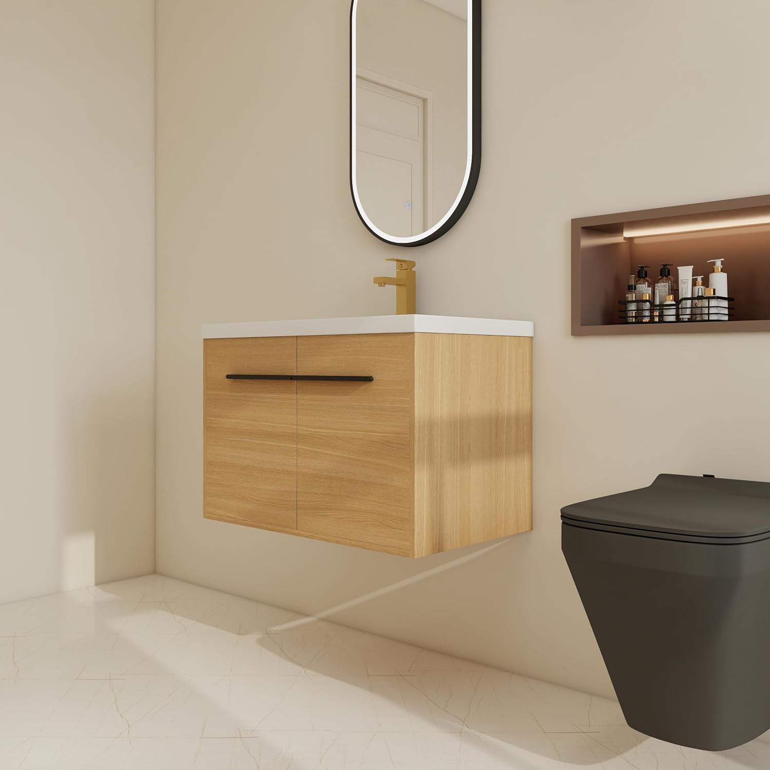 30 Inch Floating Bathroom Vanity with Sink, 30'' Wall Mount Vanity with Resin Countertop, Soft Close Doors, Double Door Storage Cabinet for Small Bathroom, Apartment, Powder Room