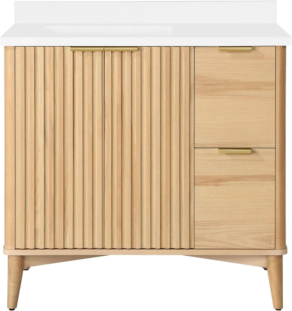 OVE Decors Indy 36 in. Undermount Single Sink Bathroom Vanity with White Engineered Marble Top, Rustic Ash