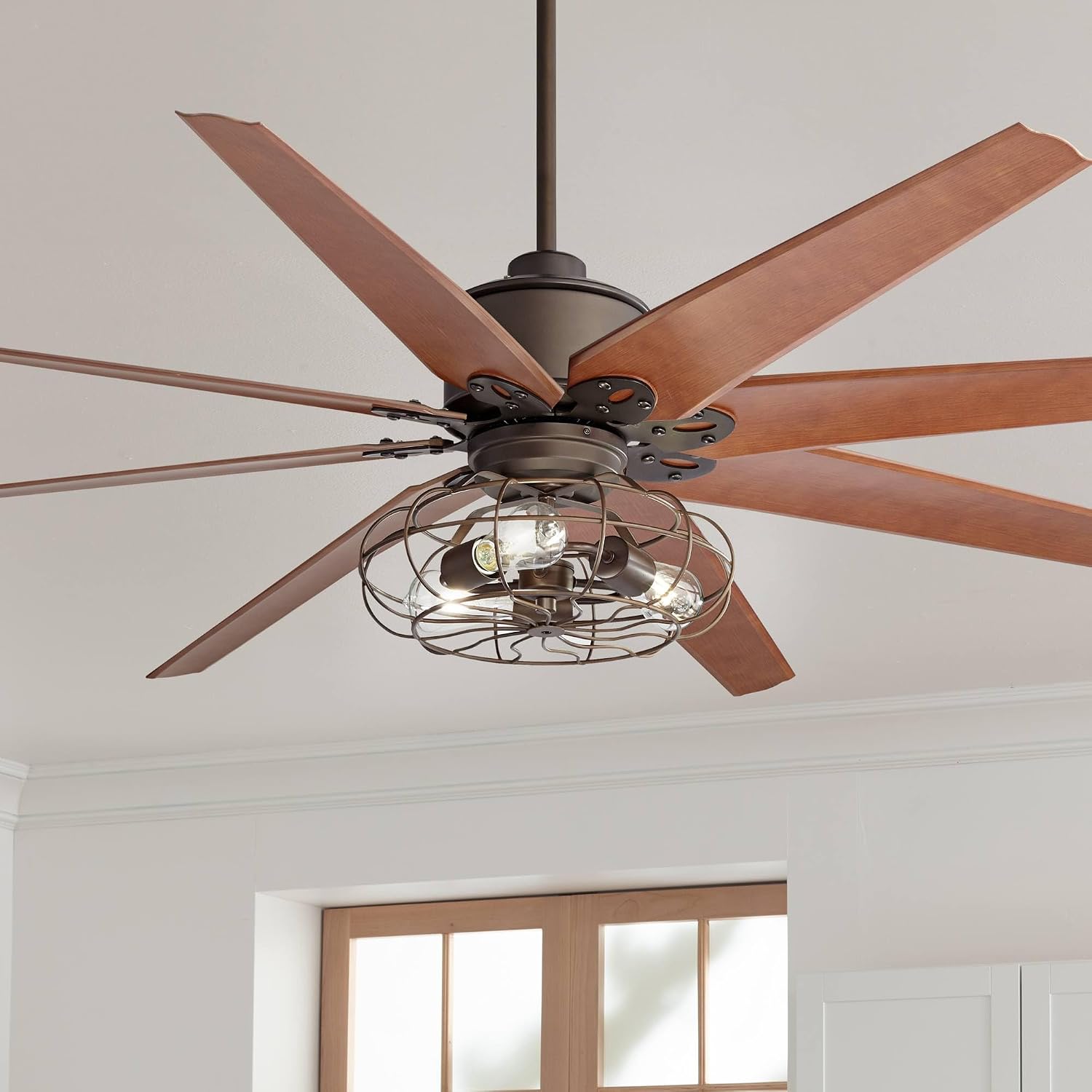 Casa Vieja 72' Predator Vintage Large Indoor Ceiling Fan with LED Light Remote Control English Bronze Cherry Blades Cage for Living Room Kitchen Bedroom Kids Room Family Room Dining Room