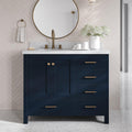 ARIEL Cambridge 42-inch Bathroom Vanity with Sink,Solid Wood, 1.5-inch Italian Carrara Marble Countertop, Single Oval Porcelain Sink, 2 Soft Closing Doors, 5 Dovetail Drawers, Midnight Blue