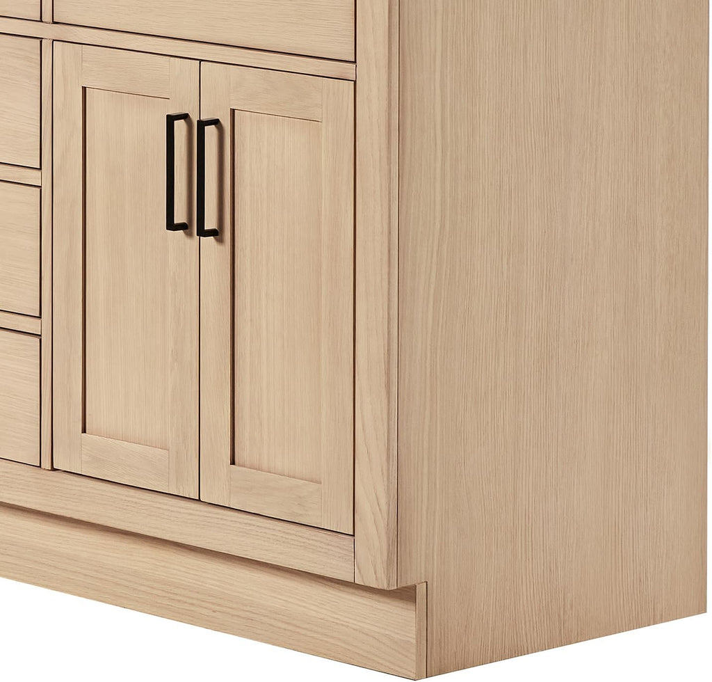 ARIEL Hepburn 60-inch Bathroom Vanity with Sink,Solid Wood, 1.5-inch Carrara White Quartz Countertop & Backsplash, Double Oval Porcelain Sink, 4 Soft Closing Doors, 6 Dovetail Drawers, White Oak