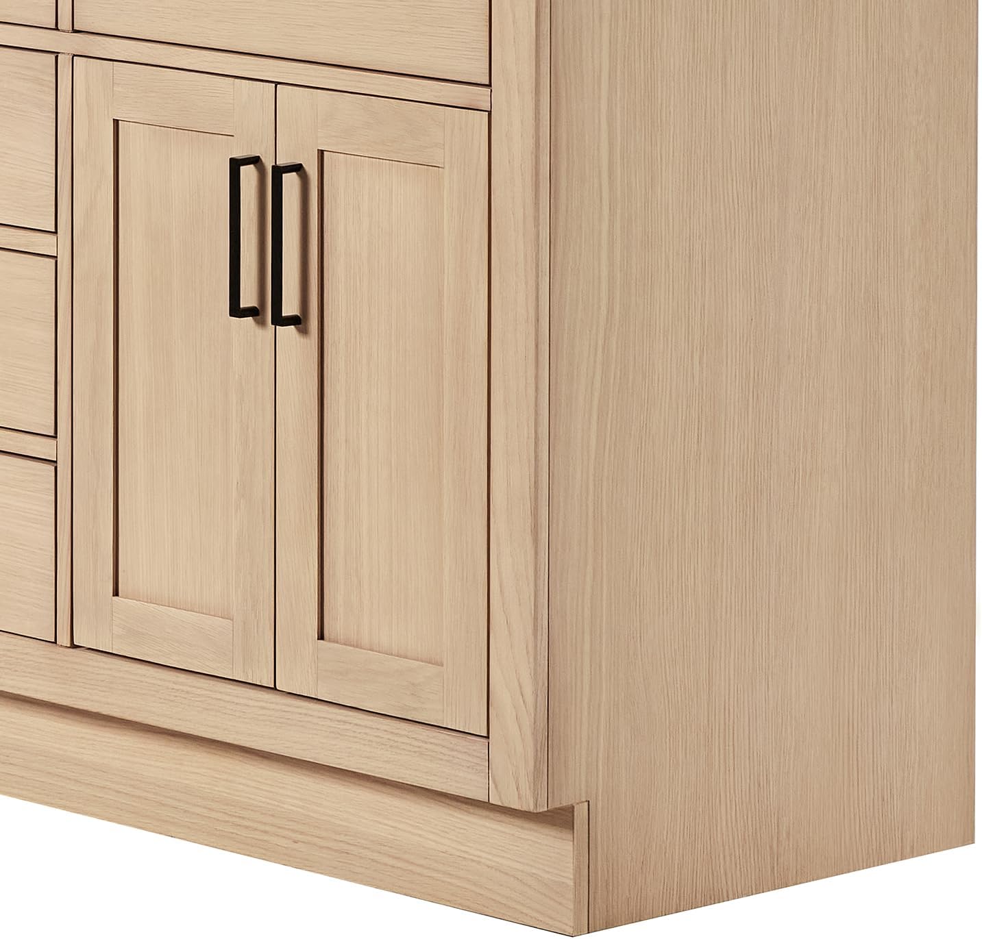 ARIEL Hepburn 60-inch Bathroom Vanity with Sink,Solid Wood, 1.5-inch Carrara White Quartz Countertop & Backsplash, Double Oval Porcelain Sink, 4 Soft Closing Doors, 6 Dovetail Drawers, White Oak