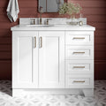 ARIEL Taylor 42-inch Bathroom Vanity with Sink,Solid Wood, 1.5-inch Italian Carrara Marble Countertop & Backsplash, Single Oval Porcelain Sink, 2 Soft Closing Doors, 5 Dovetail Drawers, White