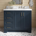 ARIEL Taylor 42-inch Bathroom Vanity with Sink,Solid Wood, 1.5-inch Pure White Quartz Countertop & Backsplash, Single Oval Porcelain Sink, 2 Soft Closing Doors, 5 Dovetail Drawers, Midnight Blue