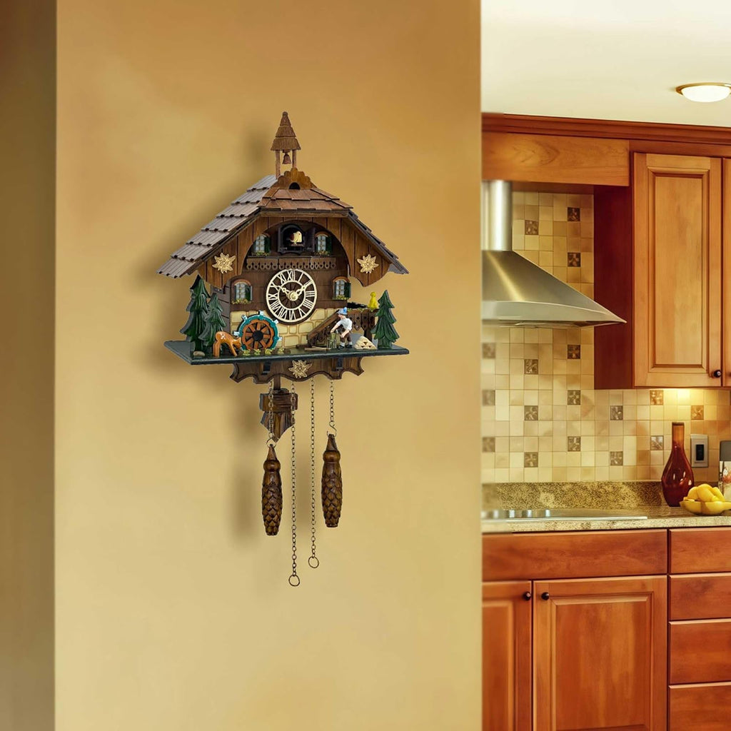 Cuckoo Clock Wall Art, Animated Scene, 12 Melodies, Volume Control, Night Mode, Germany Style Black Forest Retro Handcrafted Wooden Chalet, Traditional Rustic Home Decor, Gift for Family (12.5'x26')