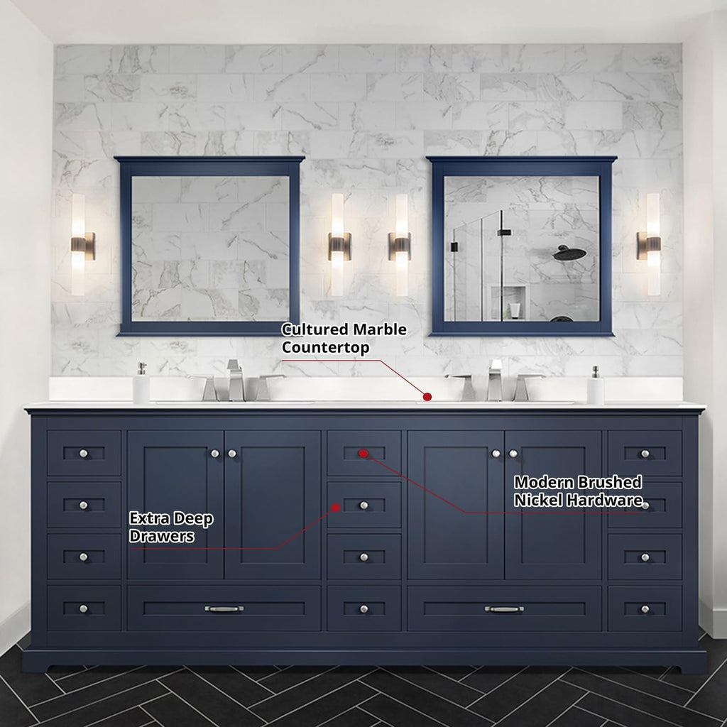 Dukes 84 in. W x 22 in. D Navy Blue Double Bath Vanity and Cultured Marble Top