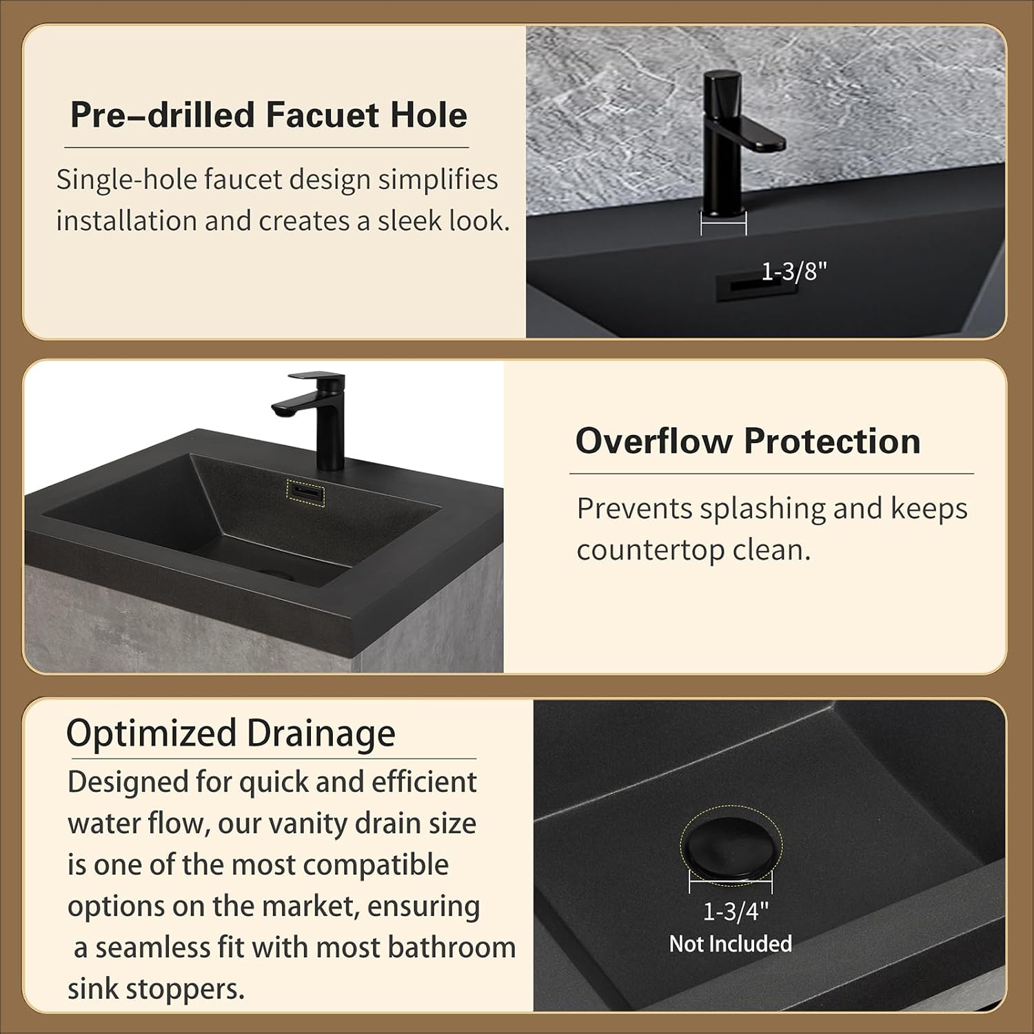 Compact 30' Floating Bathroom Vanity with Quartz Sand Basin Sink Top, Modern Wall-Mounted Bathroom Storage Vanity Cabinet with 2 Soft Close Drawers for Lavatory, Grey