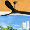 Outdoor Ceiling Fan No Light for Patios, 52 inch Ceiling Fans Without Lights with Smart App and Remote Control, Wet Rated 3 Blades Wood Propeller Modern Fan for Exterior Outside, High CFM, Black