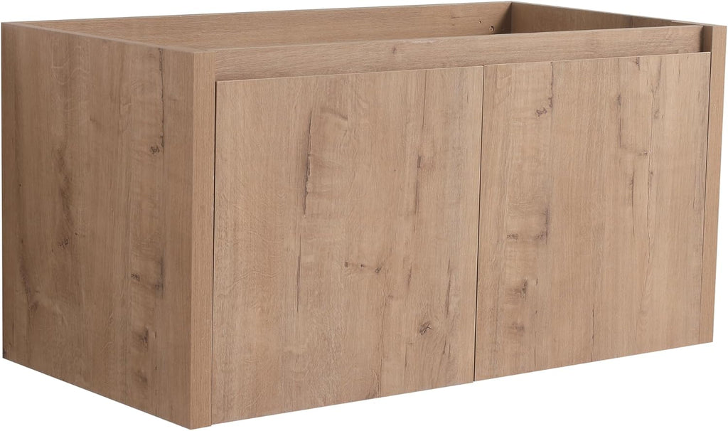 36' Floating Bathroom Vanity,36 Inch Bathroom Vanity Without Top Sink,Modern Floating Vanity Cabinet,Brown Wall Mounted Cabinet with Soft Closing Doors,Plywood(Sink Basin Not Included)