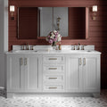 ARIEL Taylor 72-inch Bathroom Vanity with Sink,Solid Wood, 0.75-inch Italian Carrara Marble Countertop, Double Rectangular Porcelain Sink, 4 Soft Closing Doors, 6 Dovetail Drawers, Grey