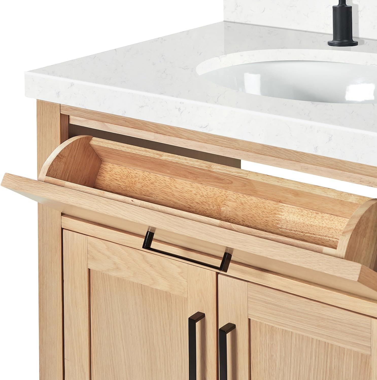 ARIEL Hepburn 72-inch Bathroom Vanity with Sink,Solid Wood, 1.5-inch Carrara White Quartz Countertop & Backsplash, Double Oval Porcelain Sink, 4 Soft Closing Doors, 6 Dovetail Drawers, White Oak
