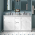 ARIEL Hamlet 60-inch Bathroom Vanity with Sink,Solid Wood, 1.5-inch Italian Carrara Marble Countertop & Backsplash, Double Oval Porcelain Sink, 4 Soft Closing Doors, 3 Dovetail Drawers, White
