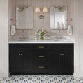 DKB Bradford 66' Black Double Bathroom Vanity, 1.5' Italian Carrara Marble Countertop, Double Oval Undermount Sinks, 2 Soft Closing Doors, 3 Dovetail Drawers, Brushed Nickel