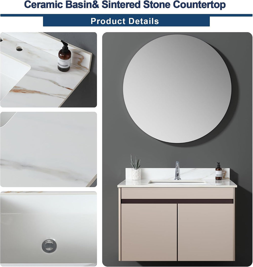 37 in Vanity Top with Sink, Marble Bathroom Vanity Top with 4' Backsplash, Pre-Drilled Faucet Single Holes, Undermount Rectangular Middle Sink, Sintered Stone Vanity Tops (Cabinet Not Included)