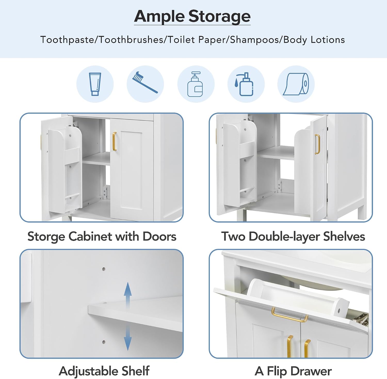 Harper & Bright Designs 24' Bathroom Vanity with Sink, Free Standing Single Basin Vanity Set with 2 Soft-Close Doors and Drawer, Modern Wooden Bathroom Cabinet with Ceramic Basin for Bathroom, White