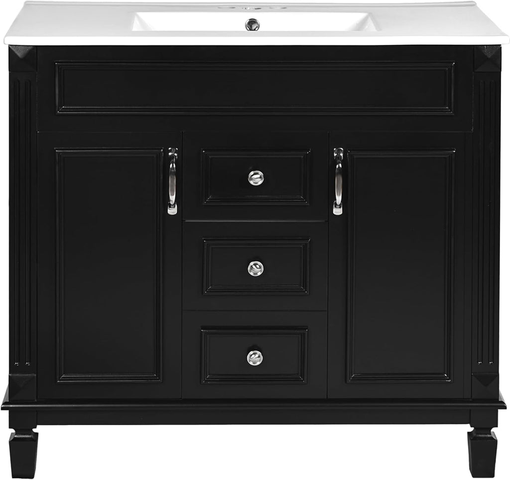 Virubi 36' 'Bathroom Vanity with Ceramic Sink, Traditional Bathroom Storage Cabinet with 2 Doors and 2 Drawers, Solid Wood Frame Bathroom Vanities