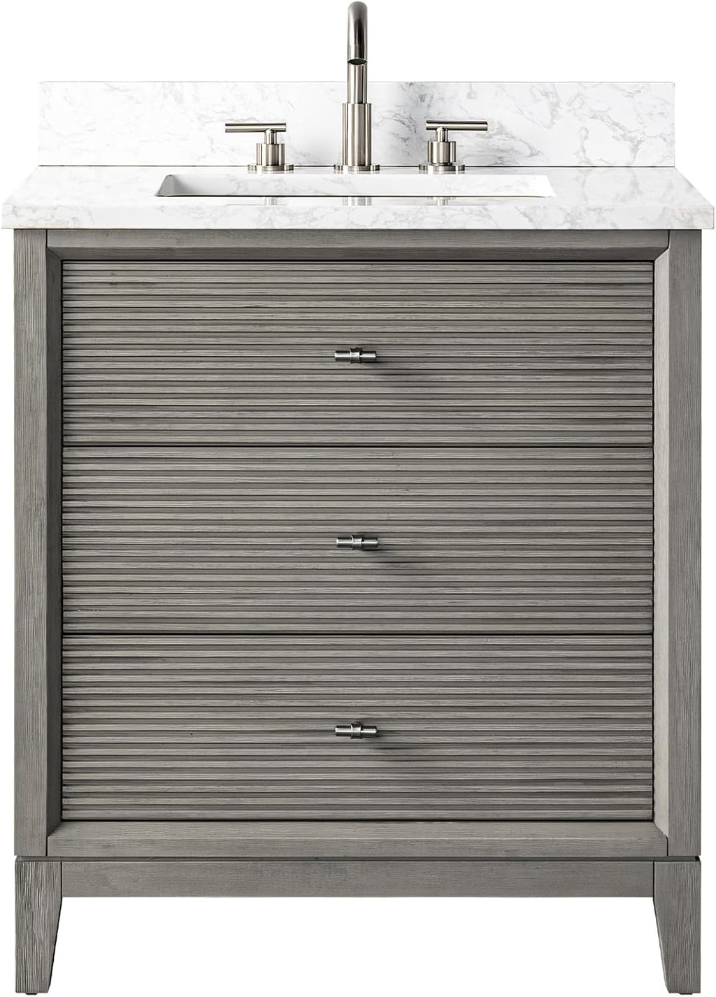 Vanity Art 30' Bathroom Vanity with Single Sink & Arabescato White Engineered Stone Top, Vanity Cabinet with Soft Closing Door, Solid Wood Frame, Brushed Nickel Handles, Driftwood Gray VA8130-DG-BN