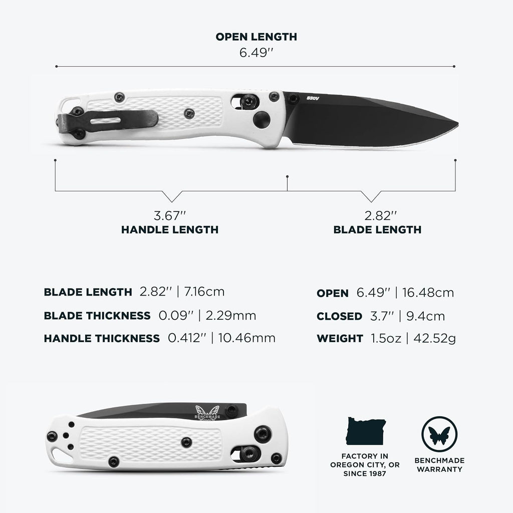 Benchmade - Mini Bugout, Outdoor, EDC Folding Knife, Drop-Point Blade with White Givory Handle (533BK-1)