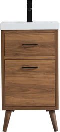 18' Pre-Assembled Bathroom Vanity with Sink, Engineered Wood, White Resin Countertop Attached, Single Rectangle Porcelain Sink, 1 Soft-Close Drawers, Walnut Brown