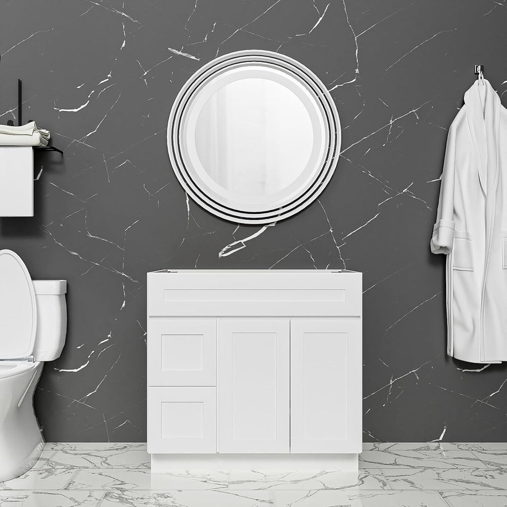 KitchenMan Bathroom Vanity 36 Inch Unassembled Bathroom Sink Cabinet with 2 Shaker Drawers and Vanity for Bathroom, White (Handles and Sink Basin Not Included)