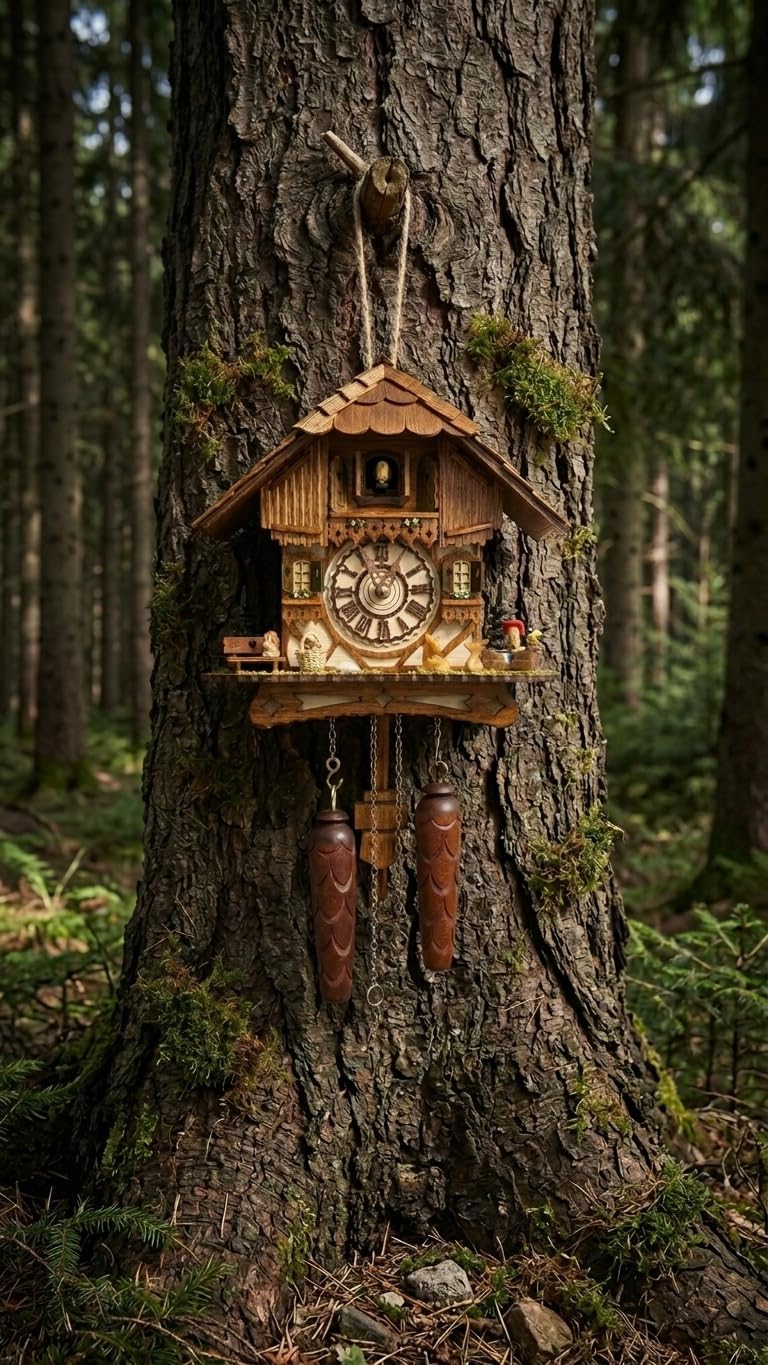 Cuckoo Palace German Cuckoo Clock – Black Forest Hillside Chalet with Animal Figures – Quartz Movement with Music – Night Silence Sensor – 10.6 Inch Wall Clock