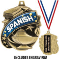 Spanish Medals - 1 1/2' Gold Spanish Medal, Great Academic Awards with Custom Engraving Prime